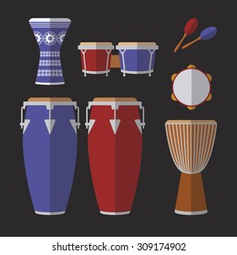 Set of percussion instruments. Musical background series.