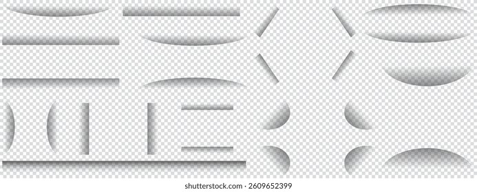 Set perfect 3d Realistic cut out paper style Shadows isolated transparent background. Shade effect collection for banner poster business cover design. Vector illustration. EPS 10