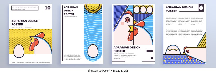 Set perfect abstract posters for agriculture Simple geometric shapes and the image chickens   Free Muller font used  