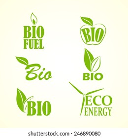 Set of perfect bio and eco labels in green