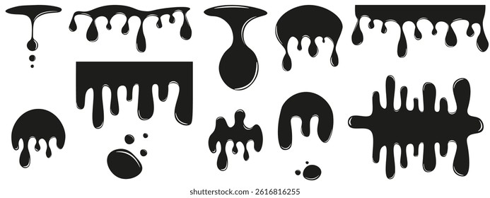 Set perfect black Spots of paint isolated transparent background. Liquid ink Blots vector collection. Pack of black Splatter Ink Drops. EPS 10