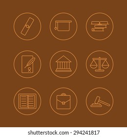 Set of perfect flat linear icons with background of court topic.Useful for inphograpics, presentation and web site.