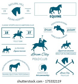 Set of perfect high quality horse labels for different equestrian activities