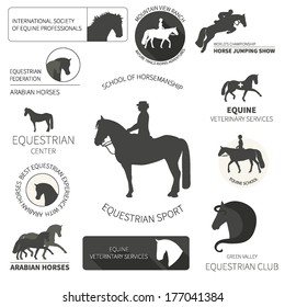 Set of perfect high quality horse labels for different equestrian activities