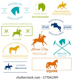 Set of perfect high quality horse labels for different equestrian activities