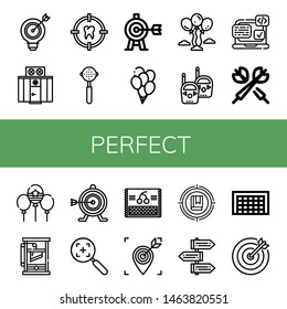 Set of perfect icons such as Target, Freezer, Portafilter, Balloons, Walkie talkie, Svg, Darts, Balloon, Guillotine, Cherry, Signpost, Goal , perfect