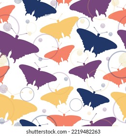 Set perfect for print, wallpaper background greeting card invitations. Butterfly seamless pattern. 