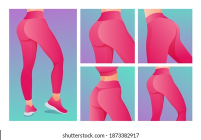 Conjunto de cuerpo joven de tonificación perfecta de la chica. mujer deportiva en ropa deportiva, icono de colilla corta para aplicaciones móviles, cuerpo delgado, ilustración vectorial.	
