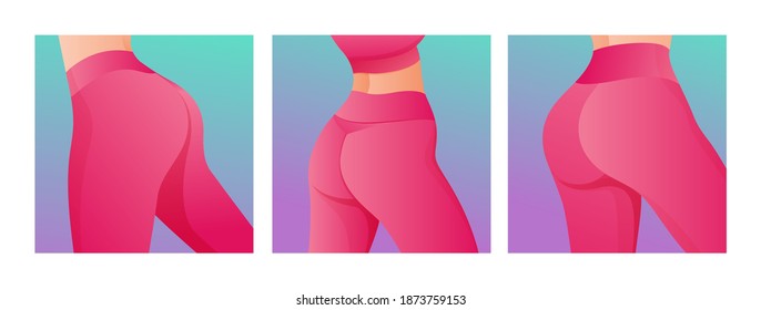 Set von Perfect schlanken jungen Körper des Mädchens. sportliche Frau in Sportbekleidung, kurze Hosen, Butt-Ikone für mobile Apps, schlanker Körper, Vektorgrafik.	
