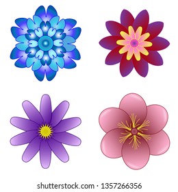Set of perfect symmetrical vector flowers for website and blog design