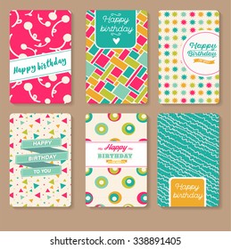 Set of perfect vector card templates. Happy birthday cards or Ideal for Save The Date, baby shower, mothers day, valentines day, birthday cards, invitations.