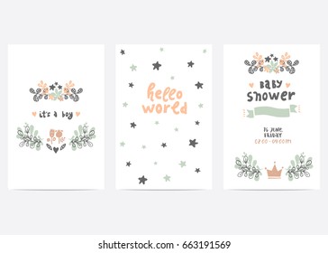Set of perfect vector card templates. Ideal for baby shower, mothers day, valentines day, birthday cards, invitations, prints, scrapbook