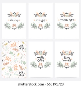 Set of perfect vector card templates. Ideal for baby shower, mothers day, valentines day, birthday cards, invitations, prints, scrapbook