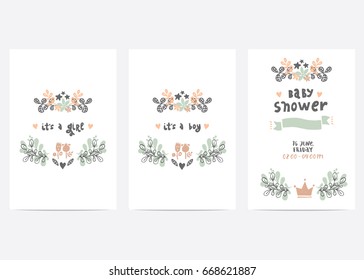 Set of perfect vector card templates. Ideal for baby shower, mothers day, valentines day, birthday cards, invitations, prints, scrapbook
