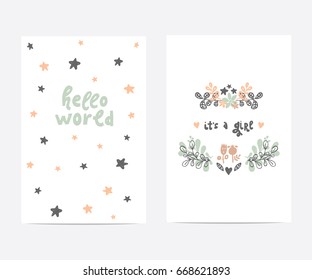 Set of perfect vector card templates. Ideal for baby shower, mothers day, valentines day, birthday cards, invitations, prints, scrapbook