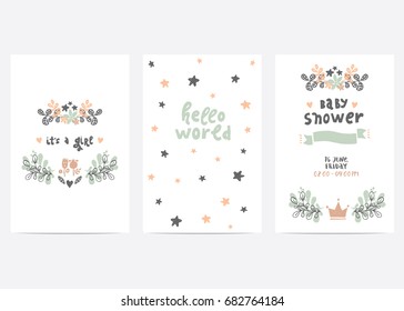 Set of perfect vector card templates. Ideal for baby shower, mothers day, valentines day, birthday cards, invitations, prints, scrapbook