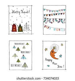 Set of perfect vector card templates. Unique decoration for greeting cards. Christmas celebration concept  made by hand.