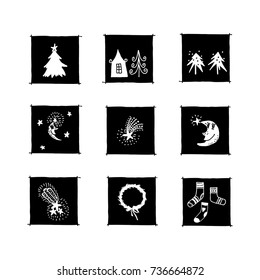 Set of perfect vector card templates. Unique decoration for greeting cards or stickers. Christmas celebration concept  made by hand.