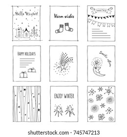 Set of perfect vector card templates. Unique decoration for greeting cards. Christmas celebration concept  made by hand.