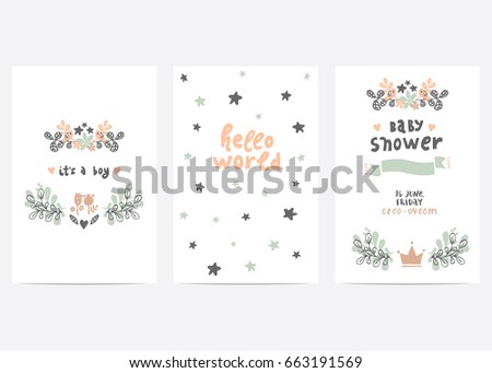 Set of perfect vector card templates. Ideal for baby shower, mothers day, valentines day, birthday cards, invitations, prints, scrapbook