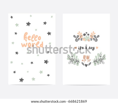Set of perfect vector card templates. Ideal for baby shower, mothers day, valentines day, birthday cards, invitations, prints, scrapbook