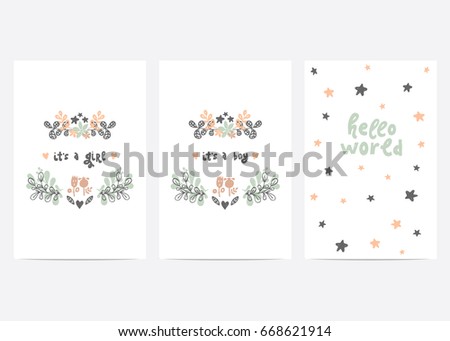Set of perfect vector card templates. Ideal for baby shower, mothers day, valentines day, birthday cards, invitations, prints, scrapbook