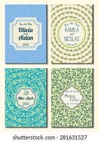 Set of perfect wedding card templates. Ideal for Save The Date, baby shower, mothers day, valentines day, birthday cards, invitations. Vector illustration vintage design.
