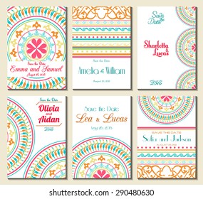 Set of perfect wedding card templates. Ideal for Save The Date, baby shower, mothers day, valentines day, birthday cards, invitations. Vector illustration vintage design.
