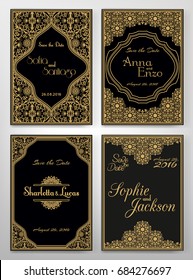 Set of perfect wedding card templates. Modern wedding invitation vector mockup in classic art deco retro style Ideal for Save The Date, baby shower, mothers day, valentines day, invitations.