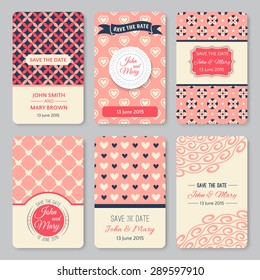 Set of perfect wedding templates with pattern theme. Ideal for Save The Date, baby shower, mothers day, valentines day, birthday cards, invitations. Vector illustration for pretty design.