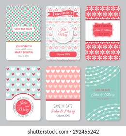 Set of perfect wedding templates with pattern theme. Ideal for Save The Date, baby shower, mothers day, valentines day, birthday cards, invitations. Vector illustration for pretty design.