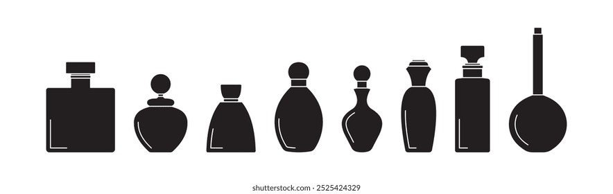 conjunto de frasco de perfume silhueta desenho gráfico ilustração fundo branco isolado
