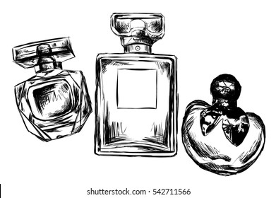 Set of perfume bottle. Trendy print. Fashion & Style.
