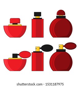 Set of perfume bottles in flat style. Vector illustration for design and web.