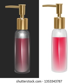 Set of Perfume bottles on dark and white background. Perfume bottle with pink fluid, Illustration contains transparency and blending effects, vector EPS 10