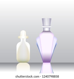 set perfume bottles of various shapes realistic
