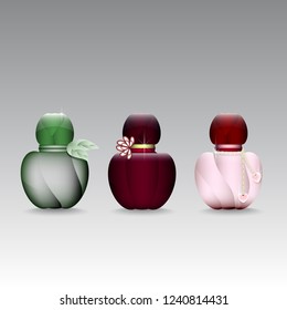 set perfume bottles of various shapes realistic