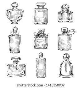 Set of perfume bottles, vector