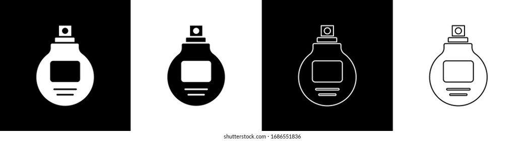 Ajuste el icono Perfume aislado en fondo blanco y negro. Ilustración vectorial