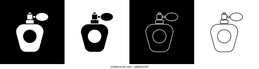 Set Perfume icon isolated on black and white background.  Vector Illustration