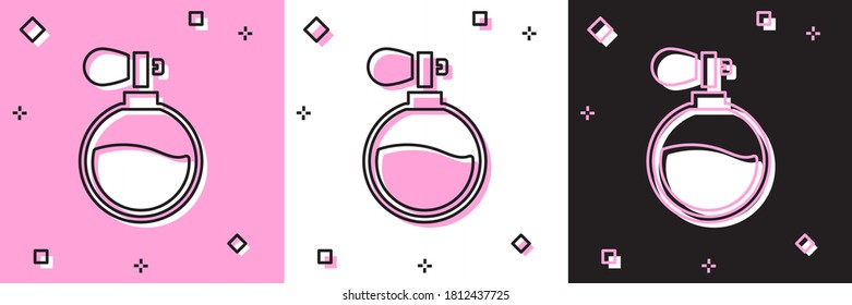 Set Perfume icon isolated on pink and white, black background. Vector.