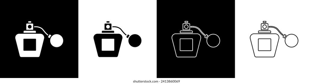 Set Perfume icon isolated on black and white background.  Vector