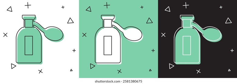 Set Perfume icon isolated on white and green, black background.  Vector