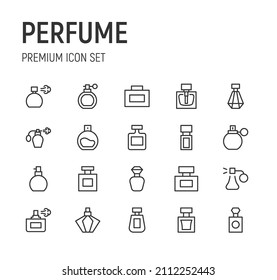 Set of perfume line icons. Premium pack of signs in trendy style. Pixel perfect objects for UI, apps and web. 