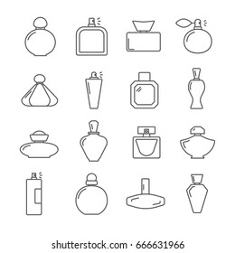 Set Of Perfume Related Vector Line Icons. Contains Such Icon As Fragrance, Toilet Water, Bottle, Flacon, Smell, Aroma