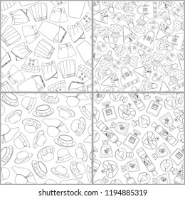 Set of perfume, shoes. hats, skerts, bags  seamless pattern background. Vector illustration