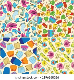 Set of perfume, shoes. hats, skerts, bags  seamless pattern background. Vector illustration