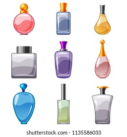 Set of perfumed bottles, perfume, cologne, toilet water, care of the body, beauty, vector, isolated, cartoon style