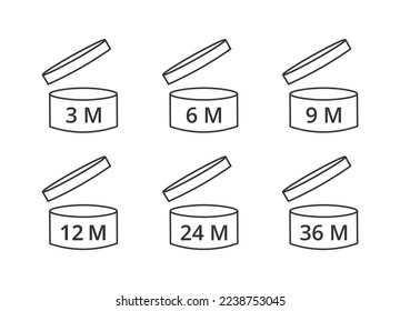 Set of Period After Opening icon. Concept of labels and products.
