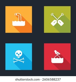 Set Periscope, Paddle, Skull on crossbones and Seagull sits buoy icon. Vector